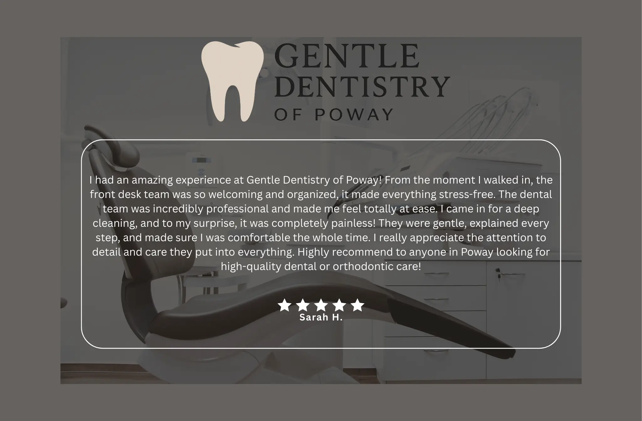 5-star patient testimonial for Gentle Dentistry of Poway highlighting comfort and gentle care